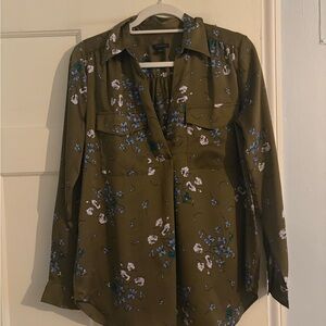 Ann Taylor Green Floral Blouse